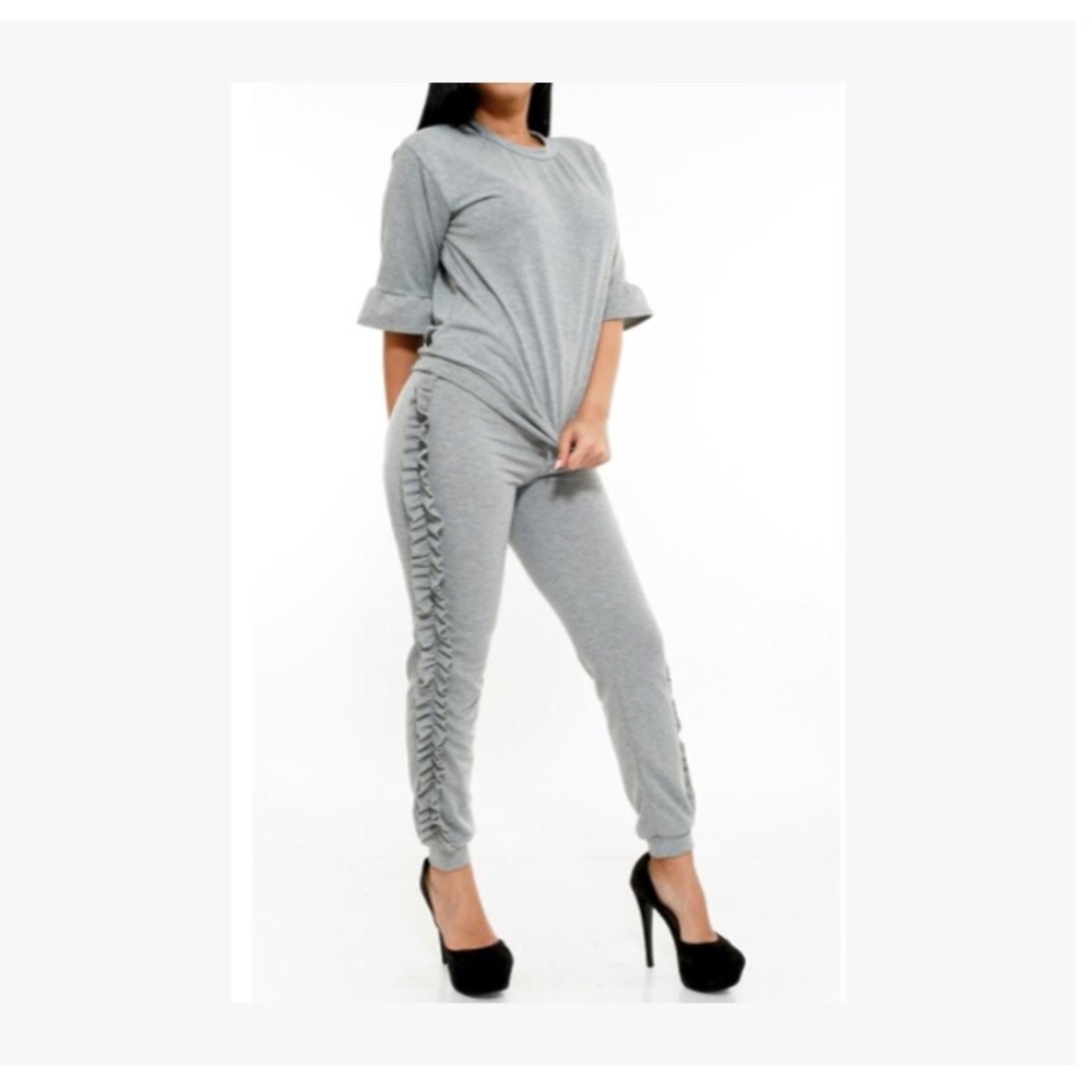 Plus Size Ruffle Side Jogging Suit